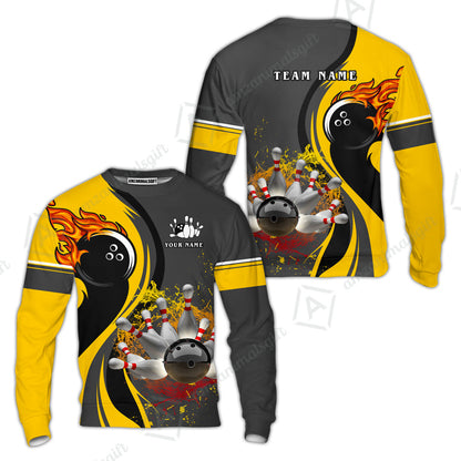 Customized Bowling Unisex Polo Shirt, Bowling And Pins Water Flow Multicolor Option Customized Name And Team Name For Bowling Team Polo Jerseys Shirts