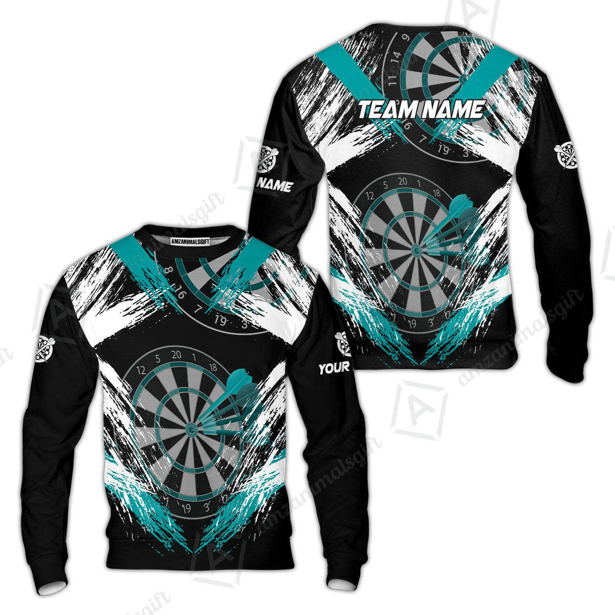 Customized Darts Sweatshirt, Darts Tournament Grunge Style Multicolor Sweatshirt Jersey For Darts Player