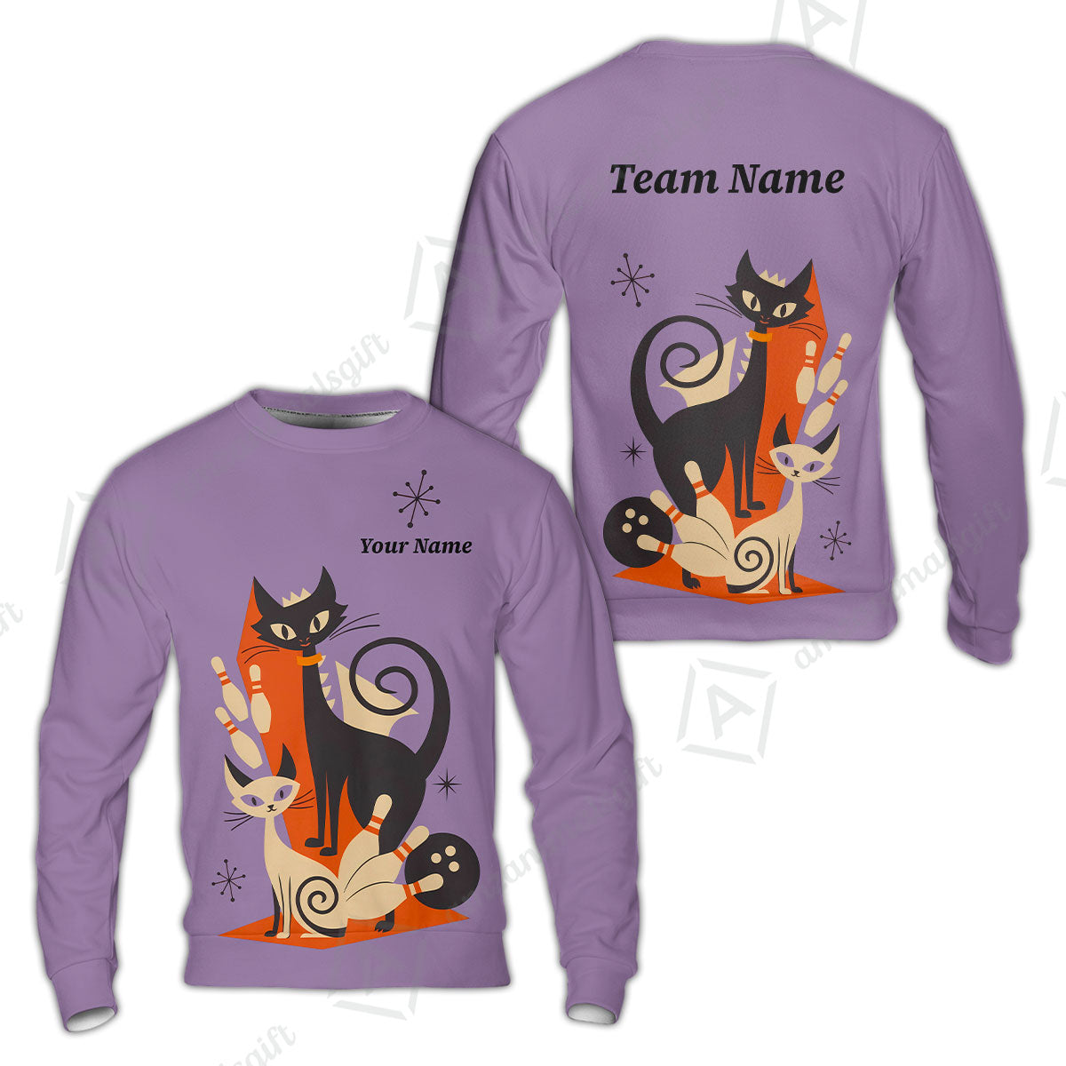 Custom Bowling Jersey Polo Shirt, Retro Cats, Custom Bowling Jersey Team Shirt For Players With Name & Team Name