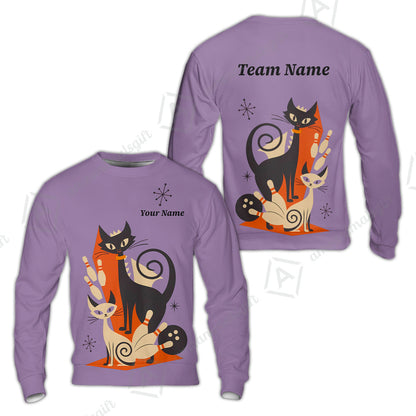 Custom Bowling Jersey Polo Shirt, Retro Cats, Custom Bowling Jersey Team Shirt For Players With Name & Team Name