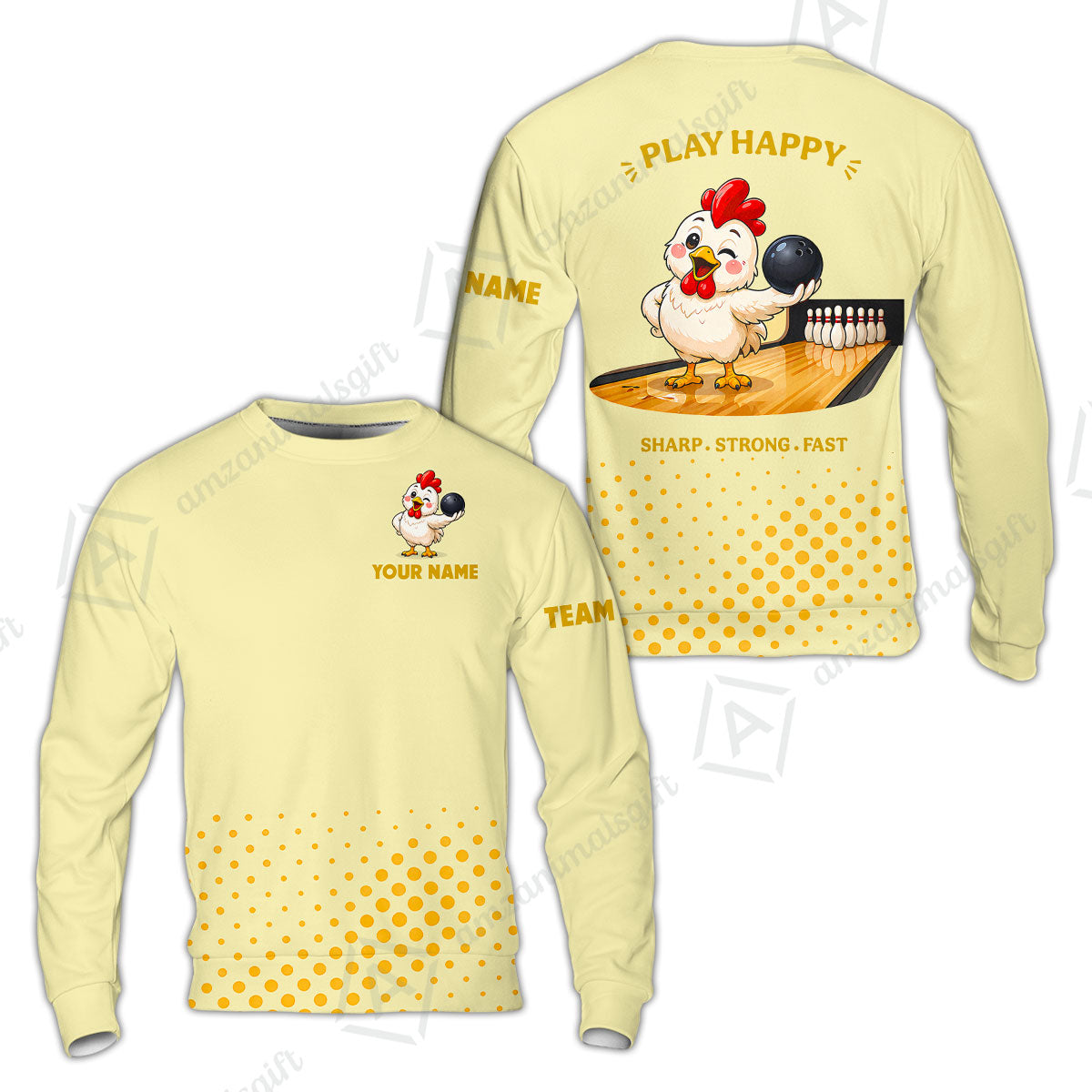 Custom Bowling Jersey Polo Shirt, Happy Rooster, Custom Bowling Jersey Team Shirt For Players With Name and Team Name