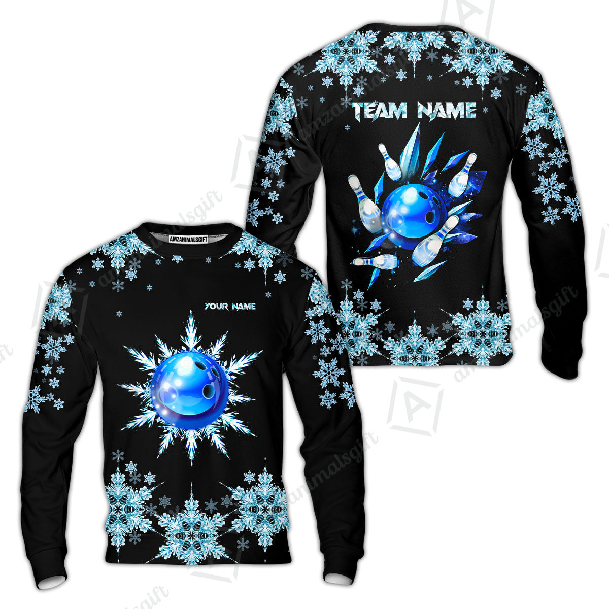 Snowflake Ice Custom Bowling Team Jerseys Polo Shirts, Christmas Ice Bowling uniforms - Bowling Polo Personalized Name And Team Name