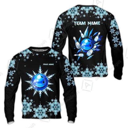 Snowflake Ice Custom Bowling Team Jerseys Polo Shirts, Christmas Ice Bowling uniforms - Bowling Polo Personalized Name And Team Name