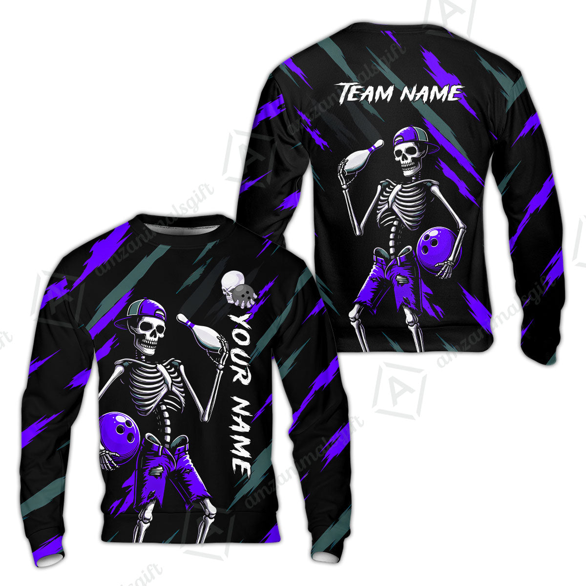 Customized Bowling Shirt, Bad Boy Skeleton Bowler, Personalized Polo Shirt For Players With Name & Team Name