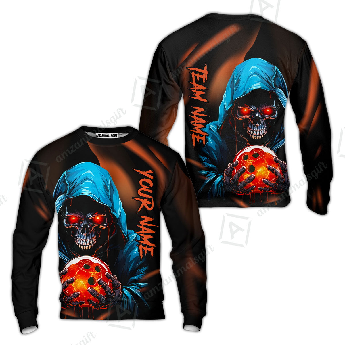 Customized Bowling Polo, Grim Reaper Skull Bowling Jerseys Bowler Outfit Custom Name And Team Name Shirt