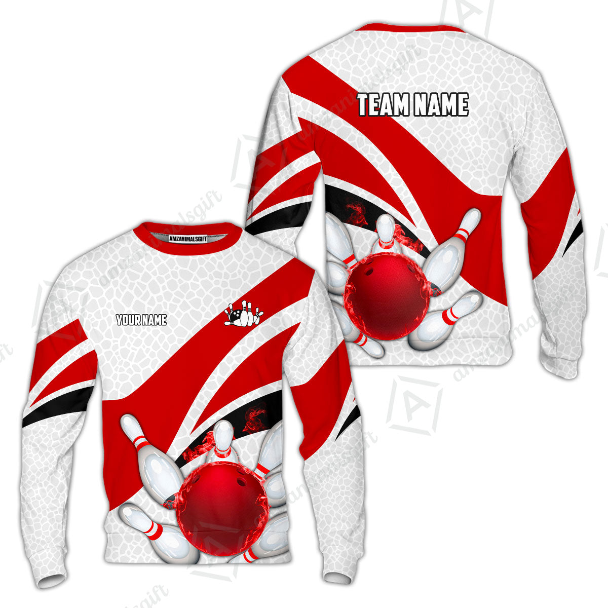 Custom Bowling Team Jersey, Ribbon Pattern Bowling Jersey Multicolor Polo Quarter-Zip Shirts, Bowling Uniforms Jerseys, Custom Name And Team Name