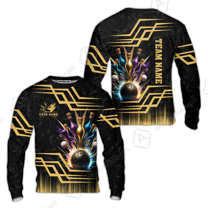 Customized Bowling Unisex Polo, Bowling And Pins Royal Multicolor Option Customized Name And Team Name For Bowling Team