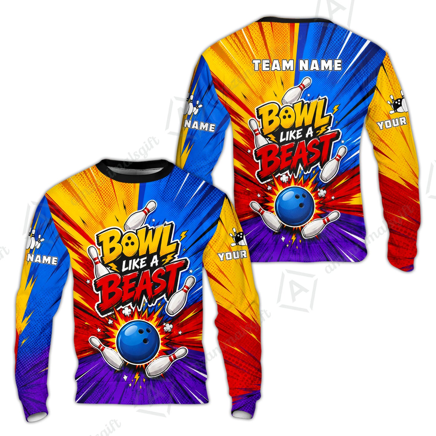 Custom Bowling Jersey Polo Shirt, Comic Pop Art Beast Mode Blast, Custom Bowling Jersey Team Shirt For Players With Name and Team Name