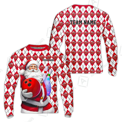 Bowling Argyle Pattern - Custom Christmas Santa Bowling Team Jerseys Polo Shirts, Personalized Christmas Bowling uniforms