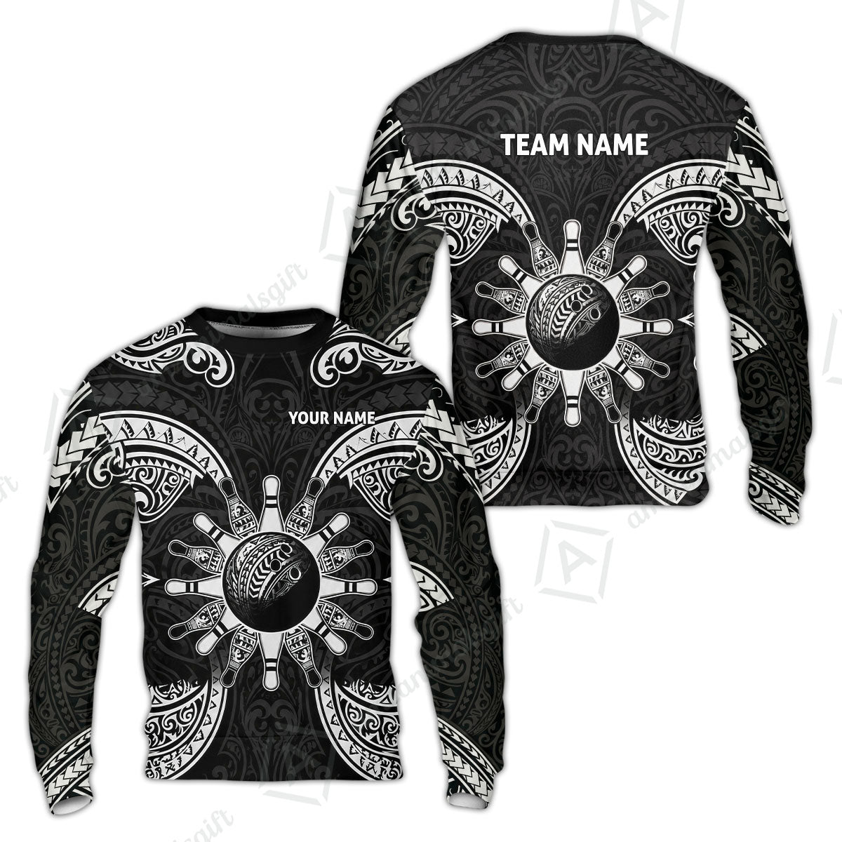 Custom Bowling Jersey Polo Shirt, Symmetric Polynesian Tribal Art Bowling, Custom Bowling Jersey Team Shirt For Players With Name and Team Name