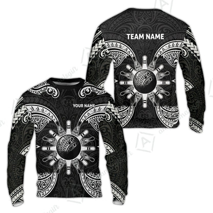 Custom Bowling Jersey Polo Shirt, Symmetric Polynesian Tribal Art Bowling, Custom Bowling Jersey Team Shirt For Players With Name and Team Name
