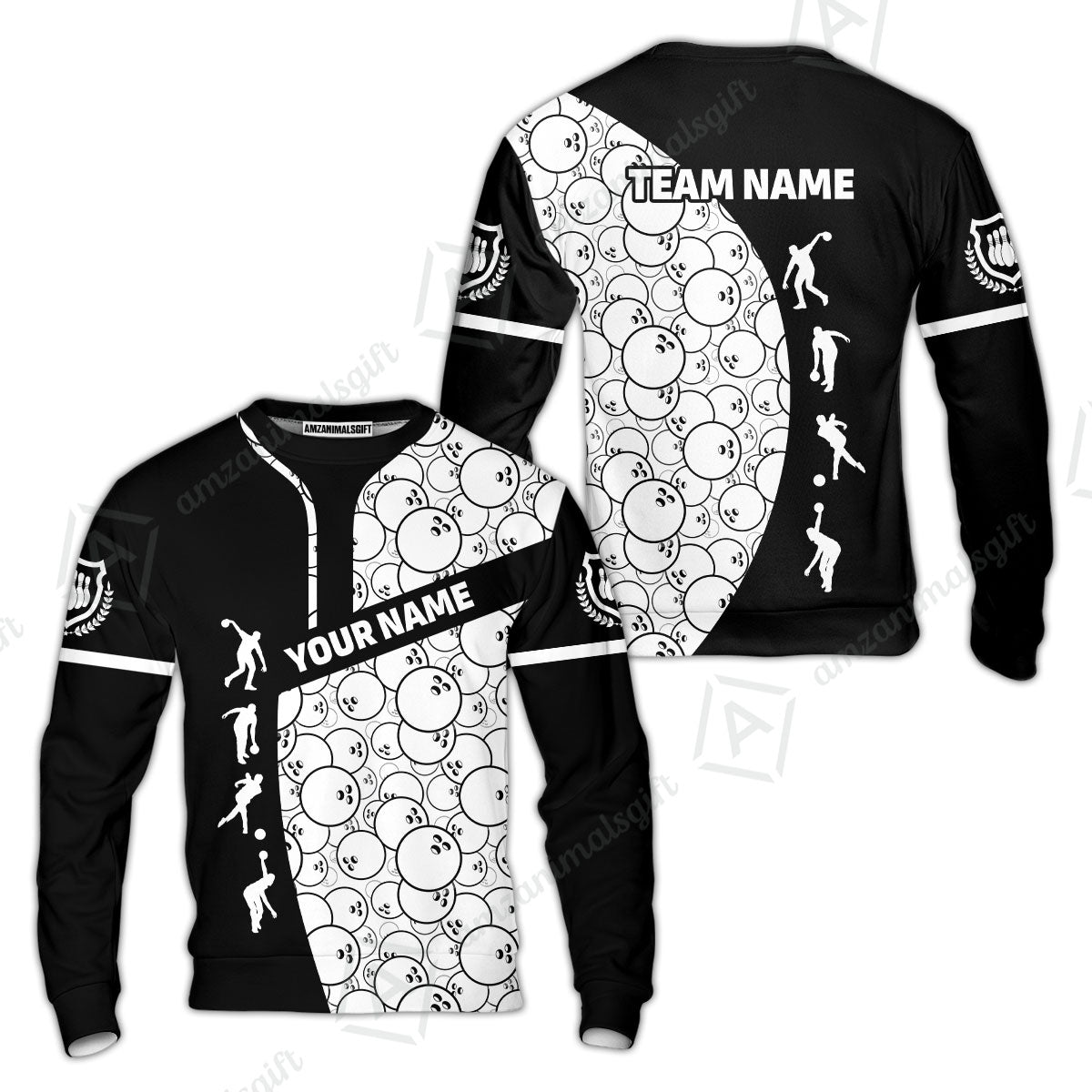 Custom Bowling Team Jerseys Polo Shirts, Bowling Pattern uniforms Ball & Pins Personalized Bowling Name And Team Name