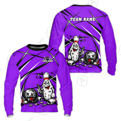 Custom Bowling Jersey Polo Shirt, Drunk Bowling Pin And Ball, Custom Bowling Jersey Team Shirt For Players With Name & Team Name