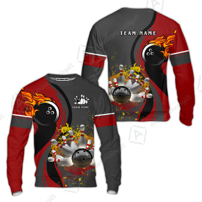 Customized Bowling Unisex Polo Shirt, Bowling And Pins Water Flow Multicolor Option Customized Name And Team Name For Bowling Team Polo Jerseys Shirts