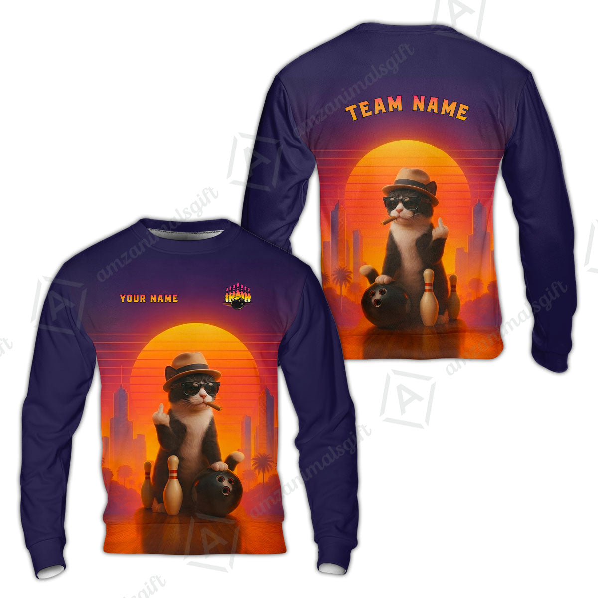 Custom Gangster Cat Bowling Jersey Polo Shirt, Custom Gangster Cat Bowling Jersey Team Shirt For Players With Name & Team Name