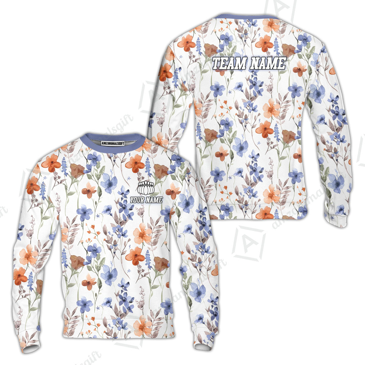 Customized Bowling Unisex Polo Shirt, Watercolor Floral Blossom Pattern, Bowling Uniform - Personalized Name Team Name