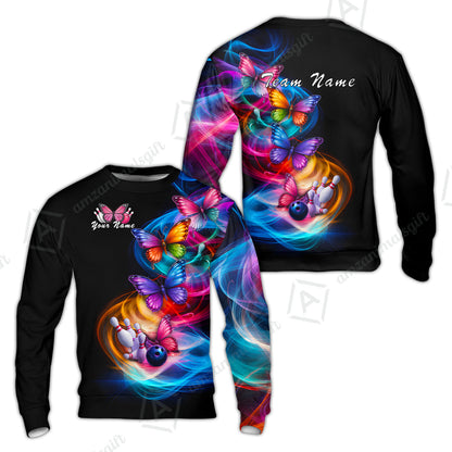 Custom Bowling Jersey Polo Shirt, Artistic Monarch Butterfly Bowling Custom Bowling Jersey Team Shirt For Players With Name & Team Name