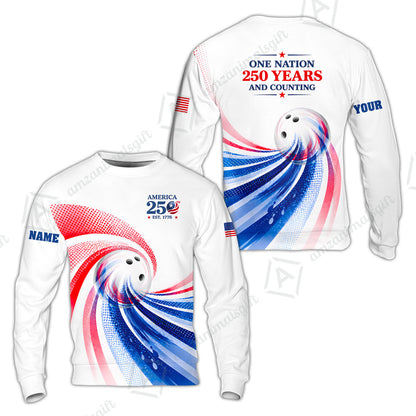 Custom Bowling Jersey Polo Shirt, One Nation 250 Years And Counting, Personalize Name and Team Name