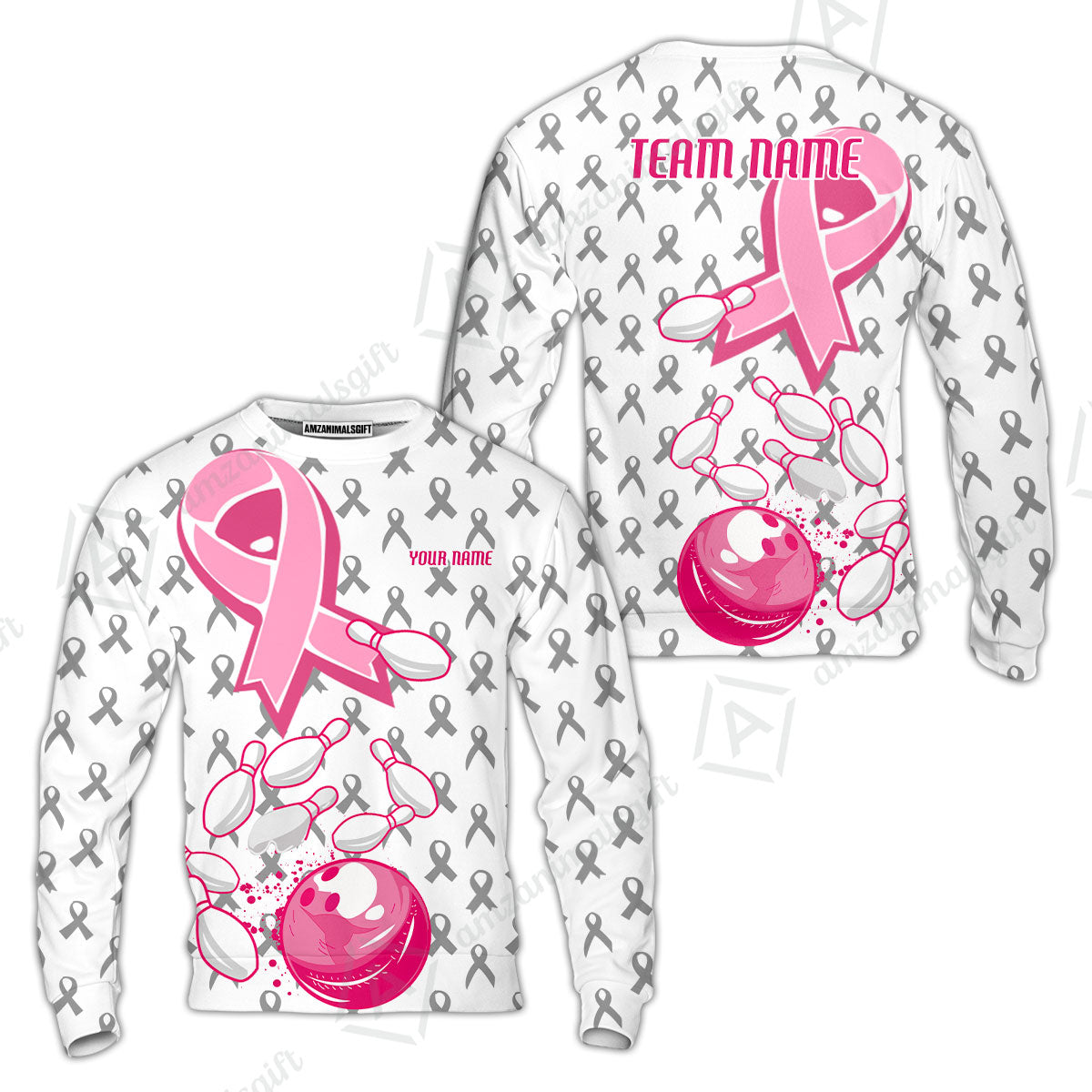 Custom Bowling Team Uniform Jerseys Breast Cancer Pink Ribbon Ladies, Bowling Shirt Personalized Name And Team Name