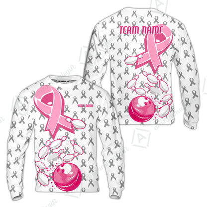 Custom Bowling Team Uniform Jerseys Breast Cancer Pink Ribbon Ladies, Bowling Shirt Personalized Name And Team Name