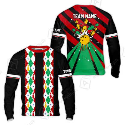 Custom Team Polo Shirt Christmas argyle pattern Bowling Polo, Bowling uniforms - Bowling Shirts Personalized Name And Team Name