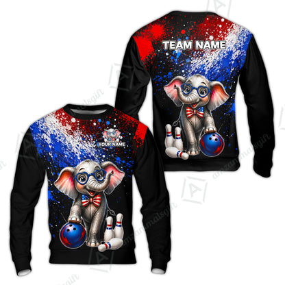 Custom Bowling Jersey Polo Shirt, Patriotic Elephant Bowling, Personalize Name and Team Name