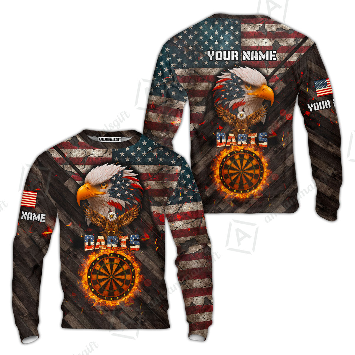Customized American Flag Darts Polo Shirt, Darts Dartboard Fire Flame Eagle Style Jersey Polo Shirt for Darts Players