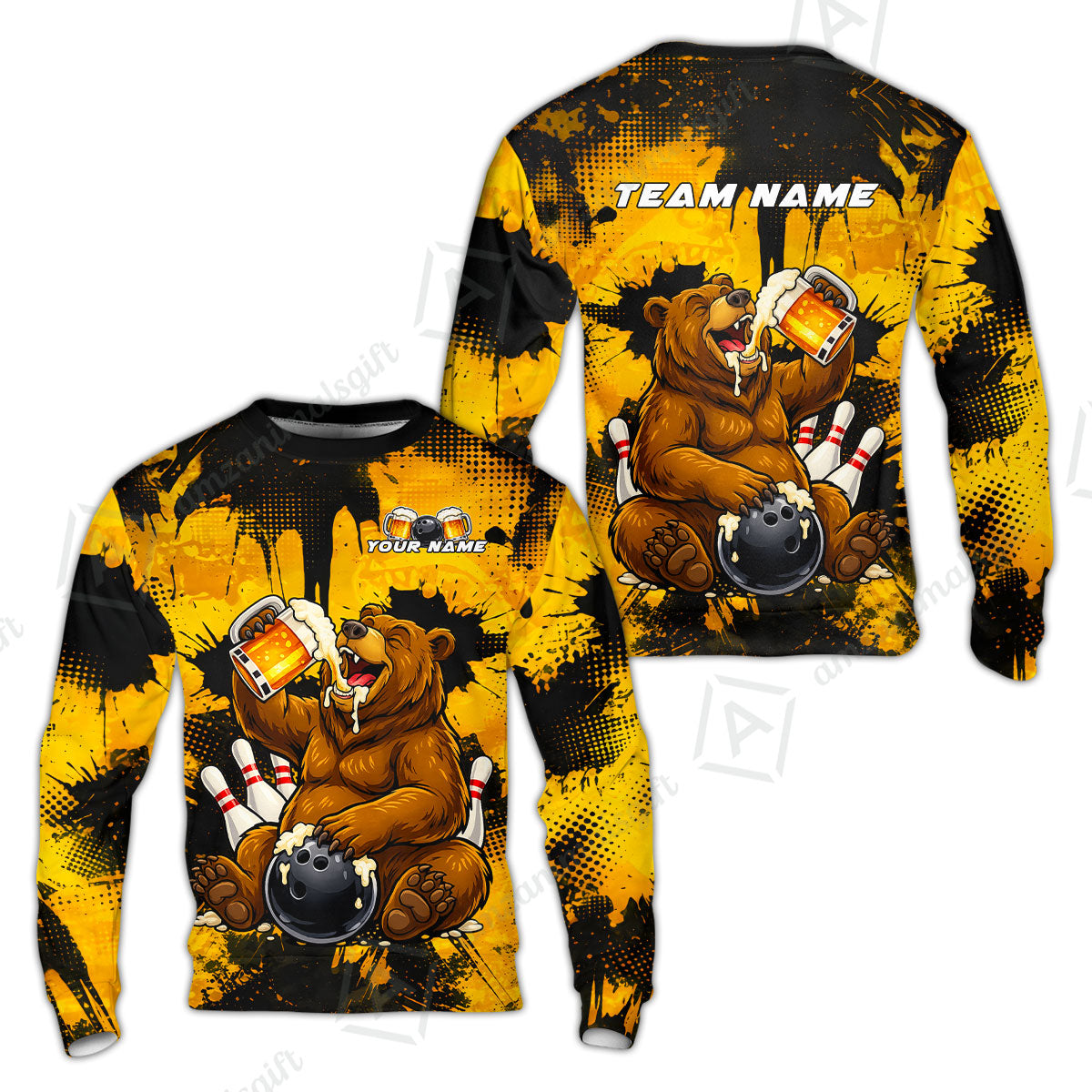 Custom Bowling Jersey Polo Shirt, Grizzly Bear Bowling Custom Bowling Jersey Team Shirt For Players With Name & Team Name