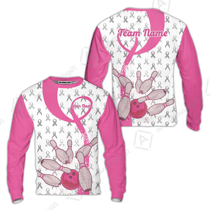 Pink Ribbon Breast Cancer Custom Bowling Team Polo Shirts, Pink Ribbon Bowling Team Uniforms Jerseys Personalized Name And Team Name