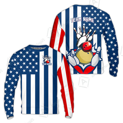 Customized American Flag Bowling Polo Shirt, Red White Blue Bowling Team Jerseys Polo Shirts, Bowling uniforms, Perfect Outfit For Bowlers