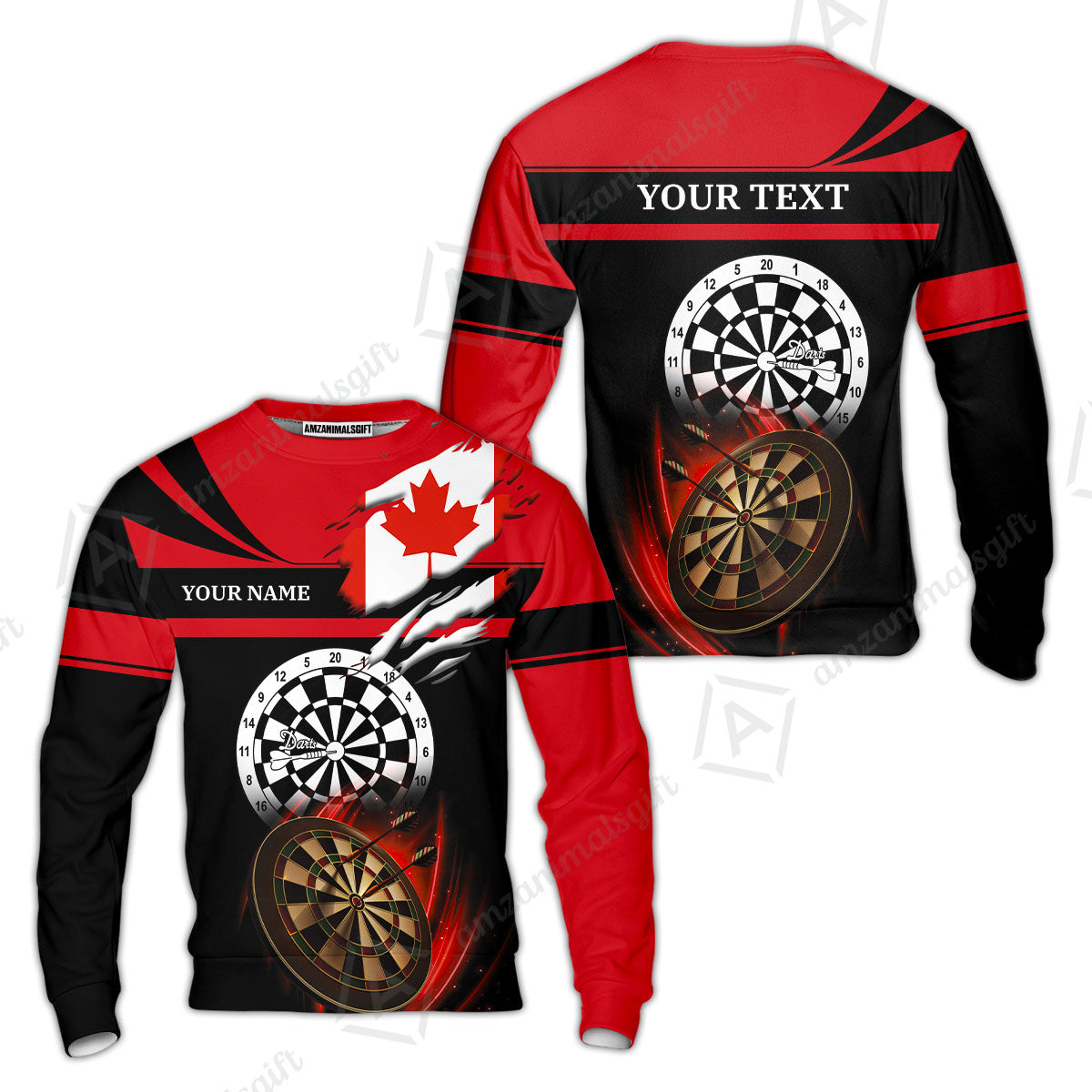 Customized Name & Text Darts Quarter-Zip Polo Shirt, Canada Flag Personalized Name Darts Quarter-Zip Polo Shirt