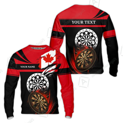 Customized Name & Text Darts Quarter-Zip Polo Shirt, Canada Flag Personalized Name Darts Quarter-Zip Polo Shirt