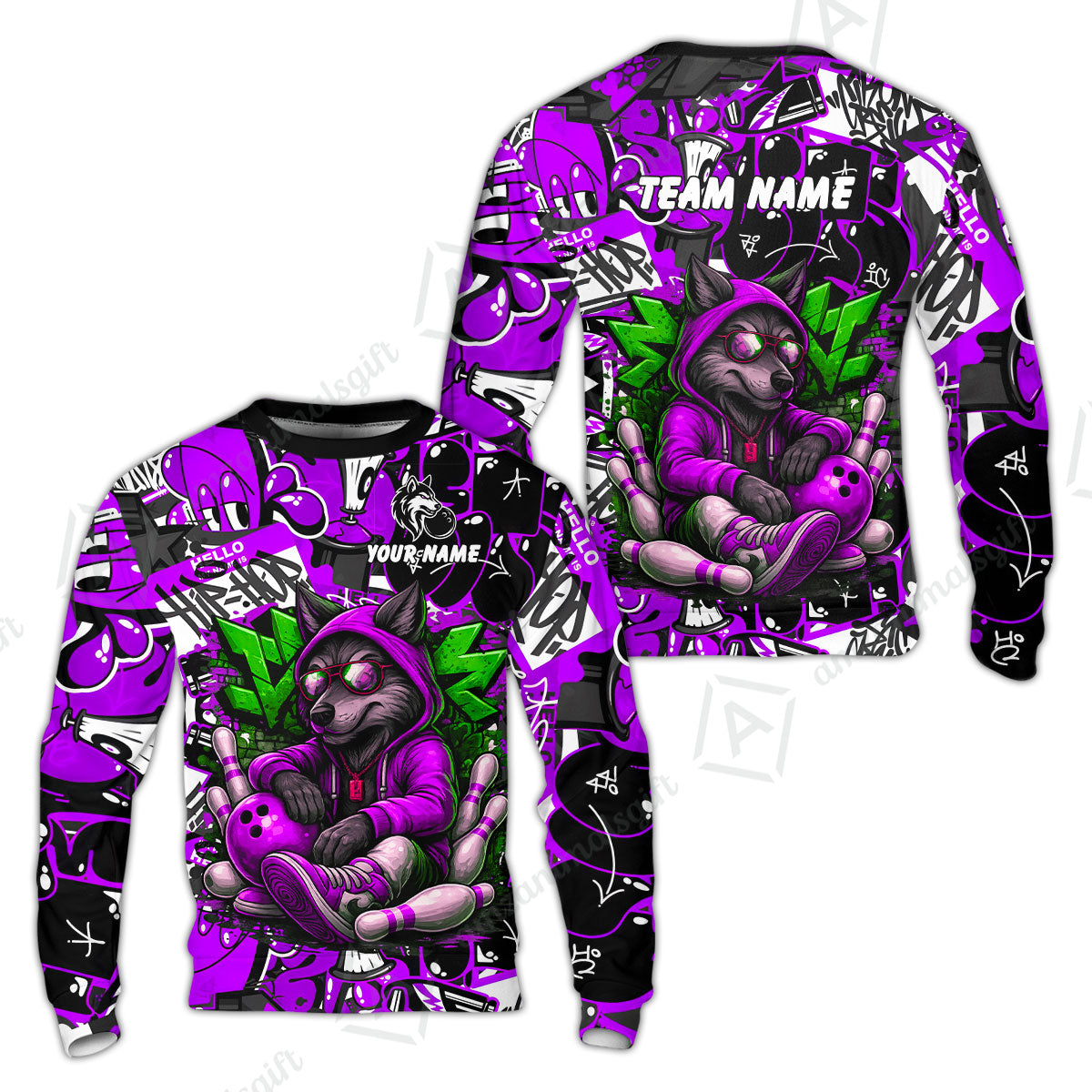 Custom Bowling Jersey Polo Shirt, Badass Wolf Mascot Bowling, Custom Bowling Jersey Team Shirt For Players With Name & Team Name