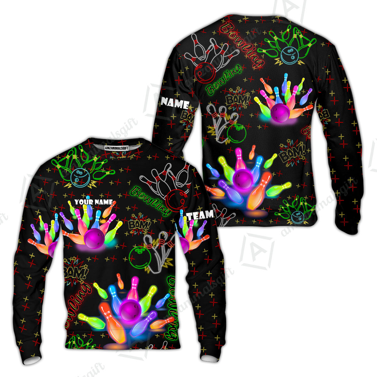 Custom Colorful Neon Bowling Team Jerseys Polo Shirts, Bowling uniforms, Funny Bowling Ball Colorful Neon Bowling Personalized Name And Team Name