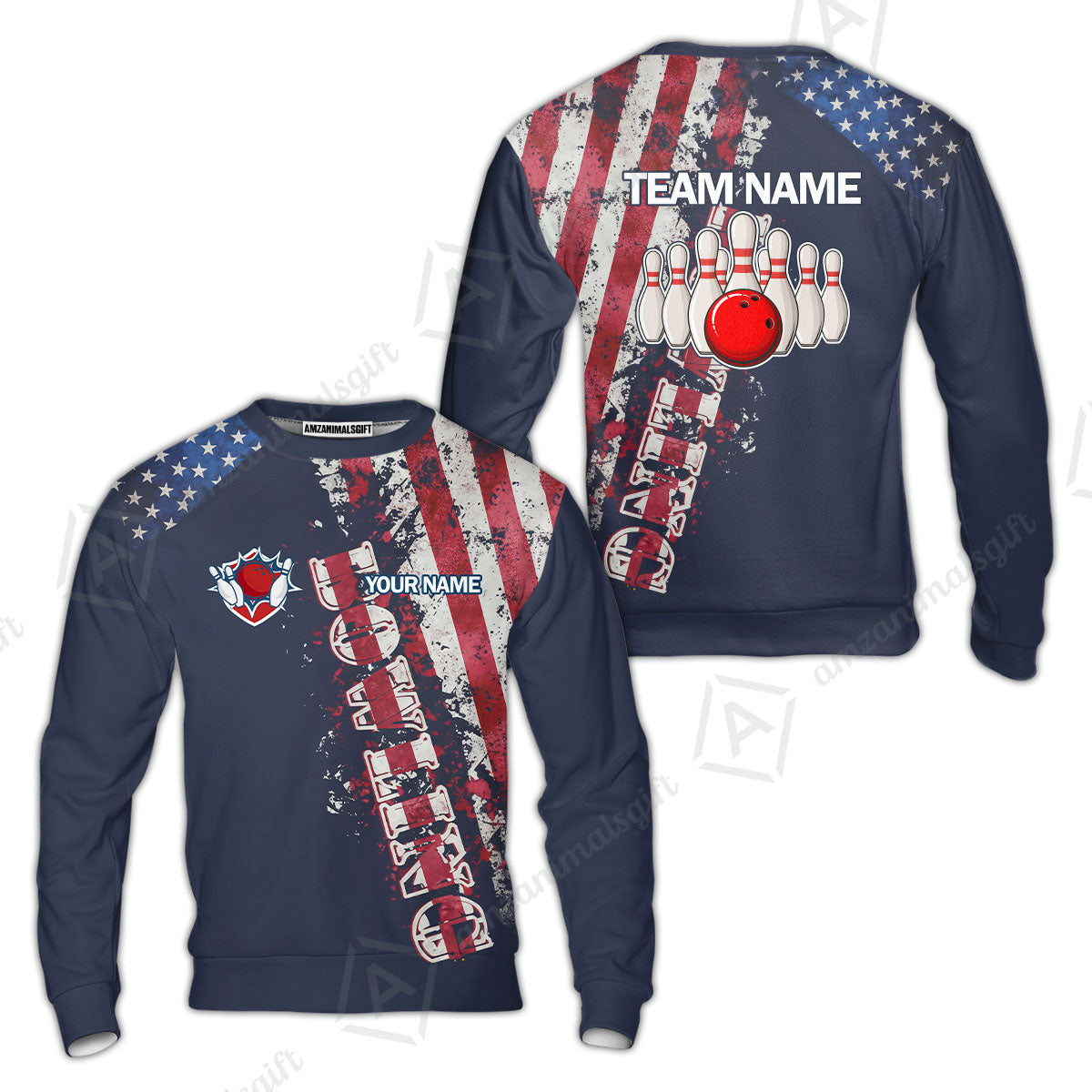 Bowling Custom Women Polo Shirt - Custom Name Patriotic American Flag Bowling Personalized Bowling Jersey Polo Shirts - Uniforms For Bowlers