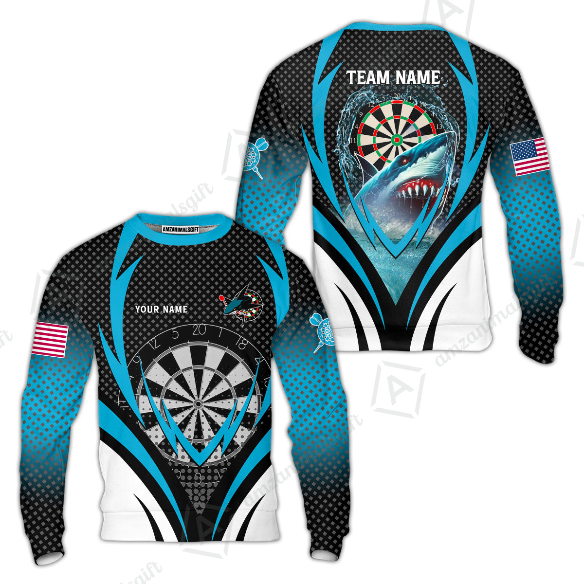 Custom Blue Dartboard Darts Team Jersey Polo Quarter-Zip Shirts, Customized Name Team Name Darts Team Jerseys Uniform