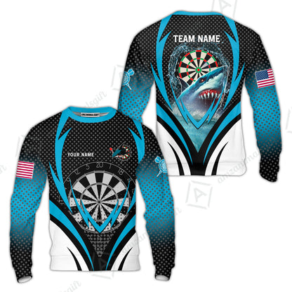 Custom Blue Dartboard Darts Team Jersey Polo Quarter-Zip Shirts, Customized Name Team Name Darts Team Jerseys Uniform
