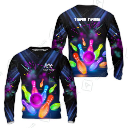 Custom Neon Bowling Team Jerseys Polo Shirts, Glow Strike Bowling uniforms, Bowling Ball Neon Bowling Personalized Name And Team Name