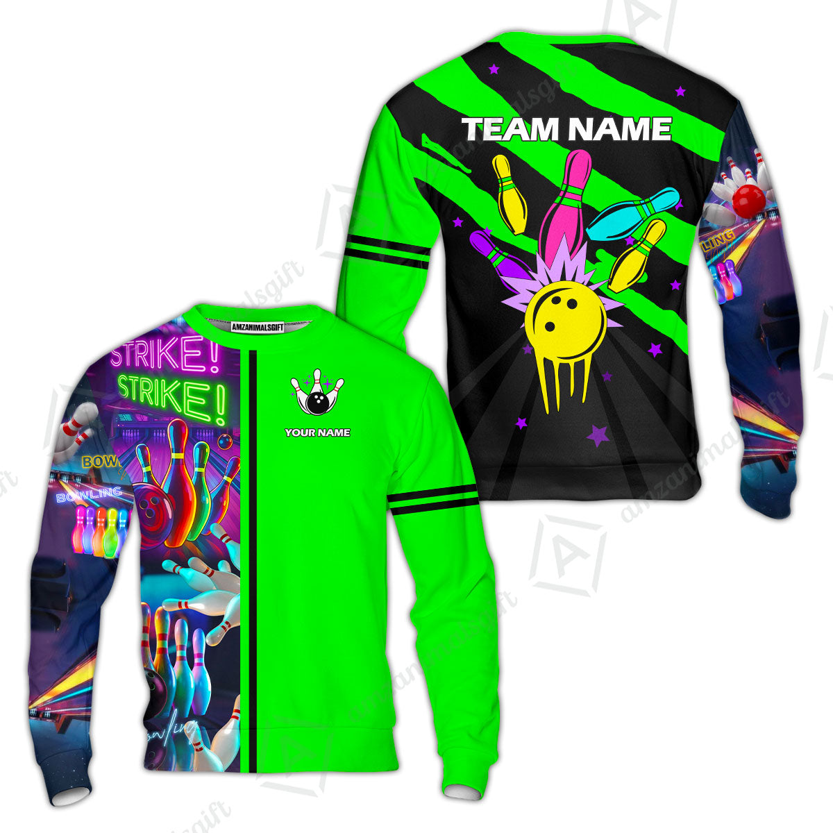 Custom Bowling Team Jersey Neon Bowling Strike Polo Shirts, Bowling Team Uniforms, Personalized Name And Team Name