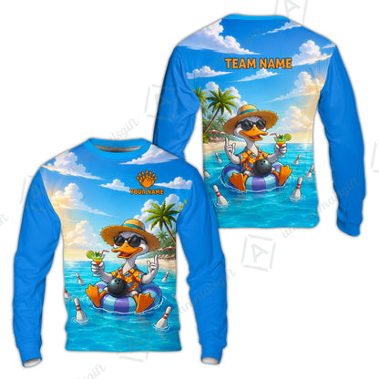 Custom Bowling Jersey Polo Shirt, Tropical Beach Duck Vacation Bowling, Custom Bowling Jersey Team Shirt For Players With Name and Team Name