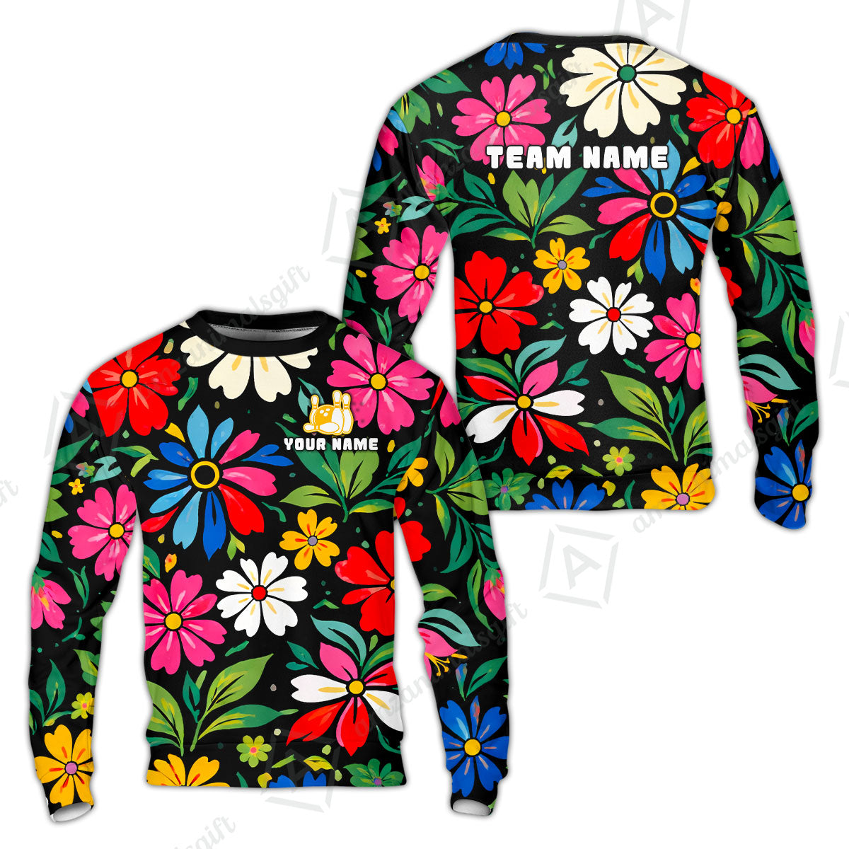Custom Bowling Jersey Polo Shirt, Vibrant Summer Bloom Floral, Custom Bowling Jersey Team Shirt For Players With Name and Team Name