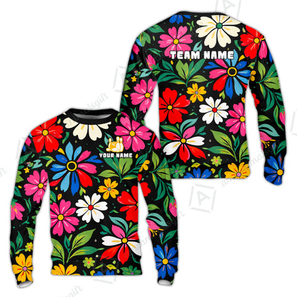 Custom Bowling Jersey Polo Shirt, Vibrant Summer Bloom Floral, Custom Bowling Jersey Team Shirt For Players With Name and Team Name
