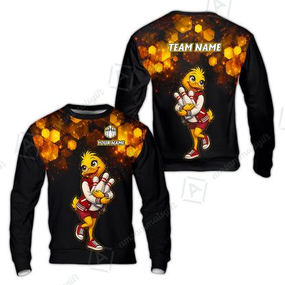 Custom Bowling Jersey Polo Shirt, Golden Glow Varsity Duckling Mascot, Custom Bowling Jersey Team Shirt For Players With Name and Team Name