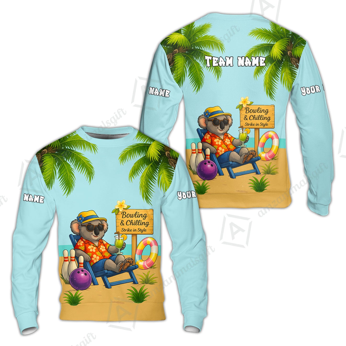 Custom Bowling Jersey Polo Shirt, Chilling Koala Bowling Custom Bowling Jersey Team Shirt For Players With Name & Team Name
