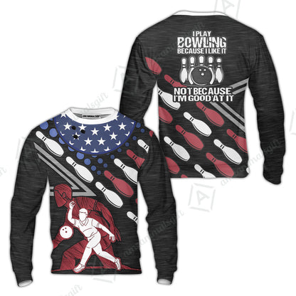 Customized Bowling Polo Shirt - I Play Bowling Because I Like It , American Flag Bowling Team Jersey Polo Shirts - Bowling Team Uniforms Jerseys
