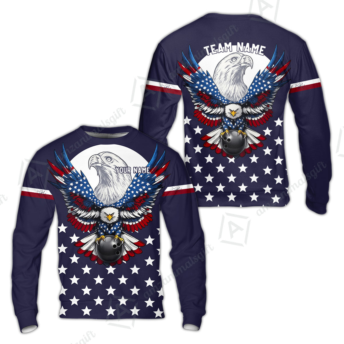 Custom Bowling Jersey Polo, Eagle American Flag, Custom Bowling Jersey Team Shirt For Players With Name & Team Name