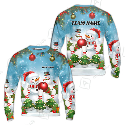 Custom Bowling Team Uniform Jersey Funny Christmas Snowman Bowling Shirts, Christmas Bowling Tournament Outfits - Personalized Name And Team Name