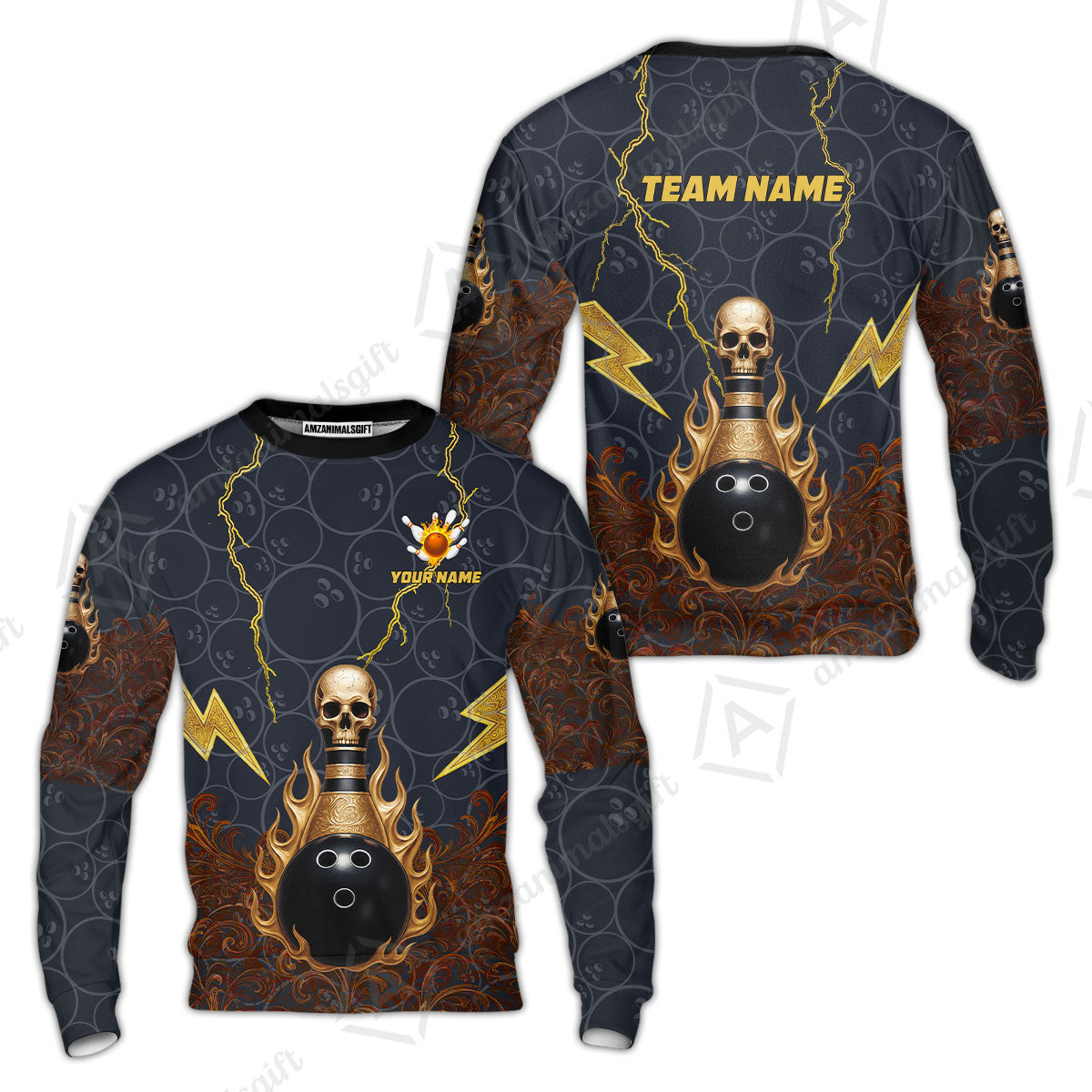 Custom Bowling Team Unisex Polo Shirt, Thunder Skull Strike Personalized Team Shirt, Custom Name and Team Name for Bowlers