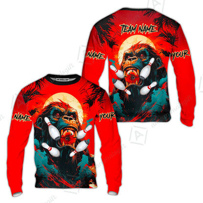 Custom Bowling Team Jerseys Polo Shirts, Bowling uniforms Godzilla KingKong Pattern Personalized Name And Team Name