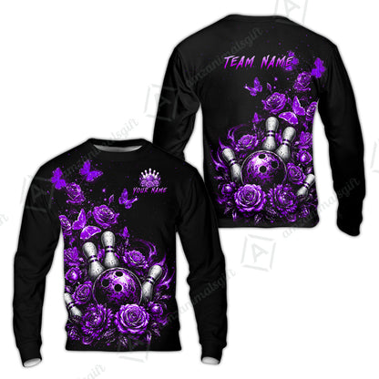 Custom Bowling Jersey Polo Shirt, Gothic Rose Bowling, Custom Bowling Jersey Team Shirt For Players With Name & Team Name
